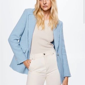 Mango blue tweed blazer with silver button